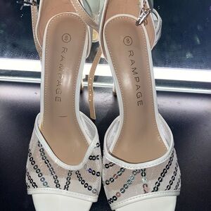 Rampage White and Silver Sequin Heels